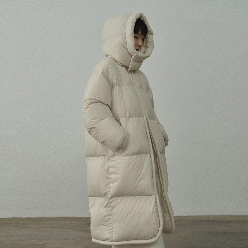 Down Jacket Windproof Women'S Long Winter Warm Hooded Jacket White Duck Down