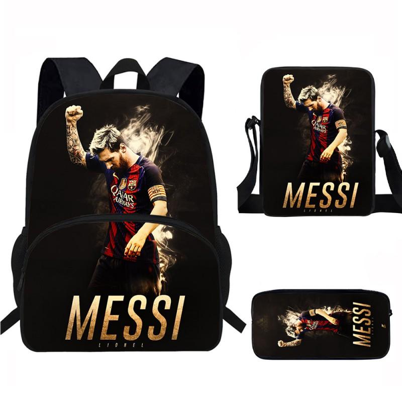 Set Zaino Scolastico per Bambini a Tema Messi con Borsa a Tracolla Astuccio per Studenti Elementari