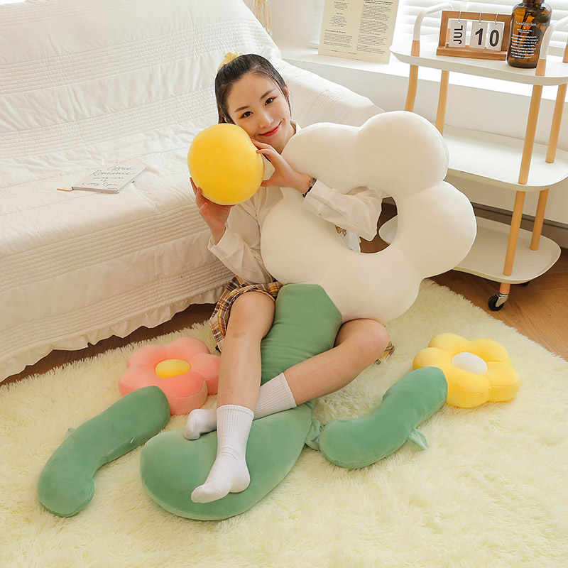 Long Flower Plush Body Pillow Cute Large Plush Cushion Soft Flower Decorative Stuffed Body Pillow Sleeping Back Cushion Decor
