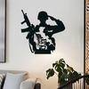 Black Metal Soldier Wall Art Silhouette Gun Flag Decor Office Home Cave Gift