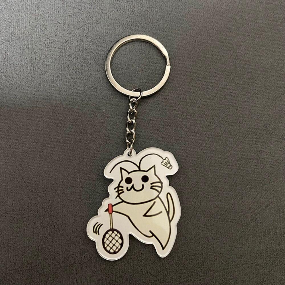 Double Sided Badminton Keyring Cat Play Badminton Badminton Key Chains  Friend Gift