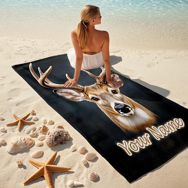 1PC Custom Name Deer Portrait Beach Towel Highly Absorbent And Sand-Resistant Towel for Swimming, Pool, Yoga, And Travel Lightweight