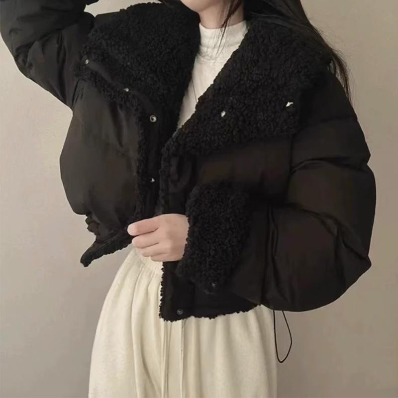 Korean Style Women's Lambswool Winter Coat 2025: Thickened Cotton-Padded Jacket for Casual Petite Warmth