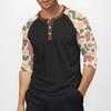 Men's top with three-quarter sleeves and camouflage print