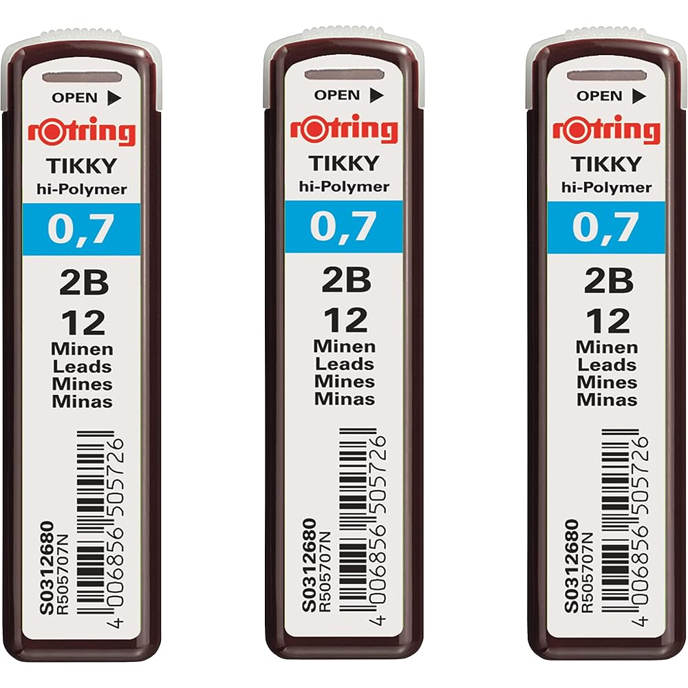 Rotring Tikky 0.7mm 2B High Polymer Strong Dark Pencil Mechanical Pencil Refills - 36 total leads...