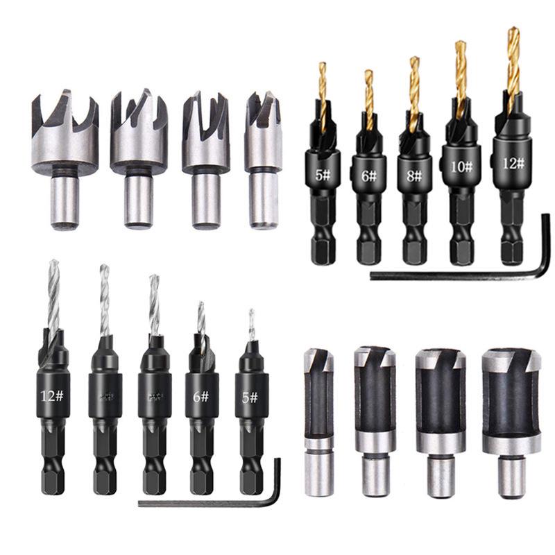 Titanium-Plated Hex Handle Cork Drill & Countersink Bit Set