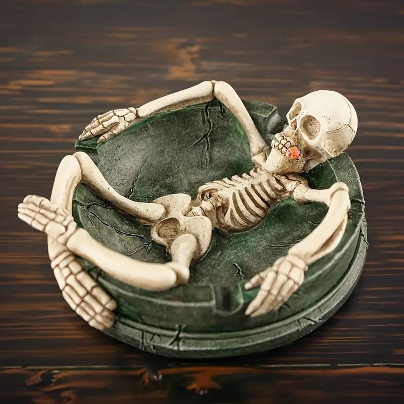 Resin Skull Ashtray With Flower Decor Modern Home Office Gift For Adults