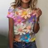 Fashion 3D Floral Print T Shirt for Women Summer Short Sleeve Tees Casual O-Neck Loose Short Sleeve Ladies Top