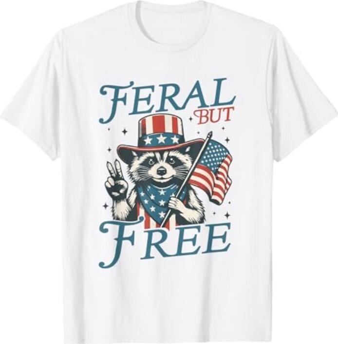New 4th of July Boys Feral But Free Funny Raccoon Kids Toddler T-Shirt S