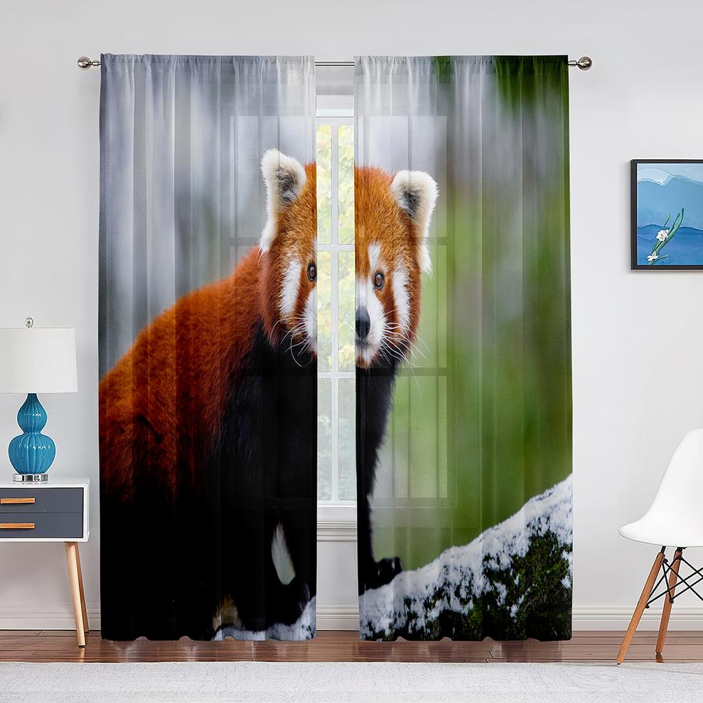 Tenda in Voile Trasparente con Panda Rosso per Soggiorno Camera da Letto Cucina Decorazioni per la Casa Animale Carino Trattamento in Chiffon Tende in Tulle per Finestre