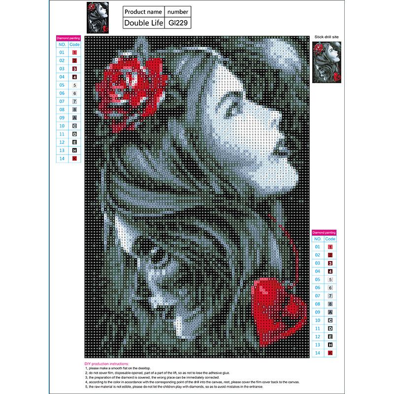 5D gjør-det-selv diamantmaleri hodeskalle jente ulv korsstingsett full diamantbroderi mosaikkkunst Bilde av rhinestones dekorgave