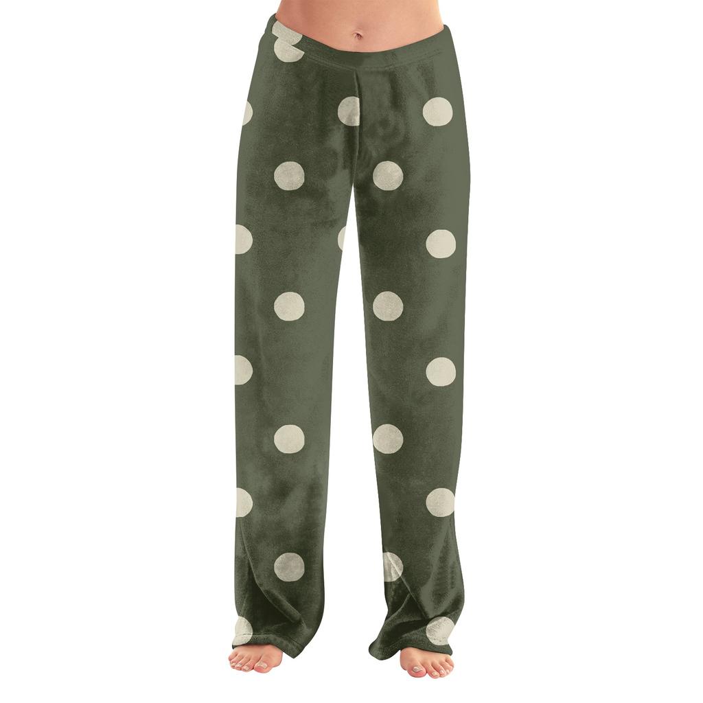 Women's Polka Dot Print Plush Pants Casual Home Pajama Bottoms for Lounging