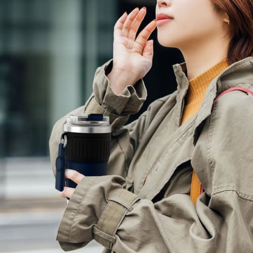 FJbottle 0.4L Vacuum Insulated Water Bottle/Tumbler with Lid and Strap, Insulates for Direct Drinking, Portable, Convenience Store Cup, Portable Mug,