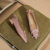29815 [sheepskin] Flat Shoes Women's Thick Heel 2025 New Pointed Bow Low Heel Ballet Style Shoes