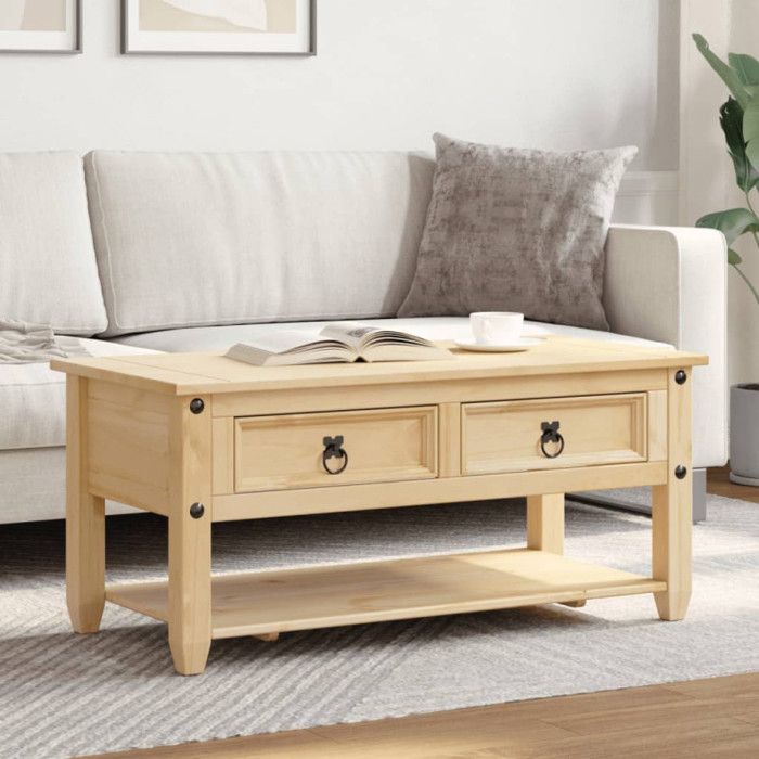 VidaXL Table basse avec tiroirs Corona 100x48x45 cm bois de pin massif, table d'appoint, table de salon, table d'accent, 4002773