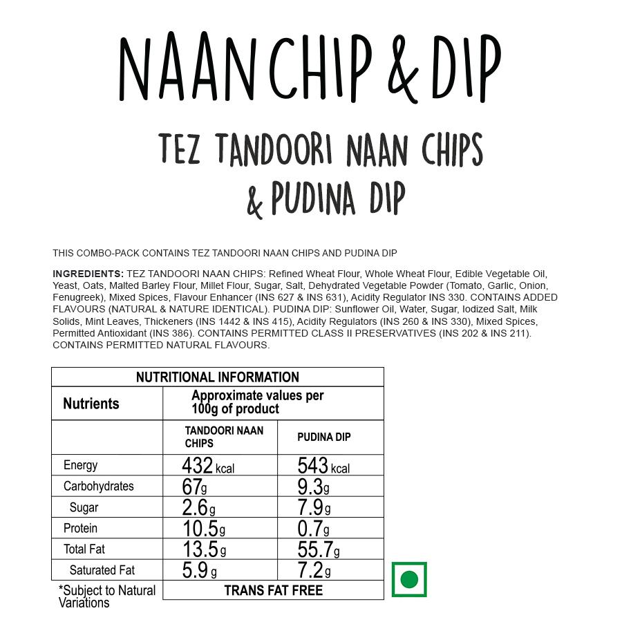 Chips Tez Tandoori con salsa alla menta (80 g), Tez Tandoori Naan Chips con Pudina Dip, Wingreens Farms