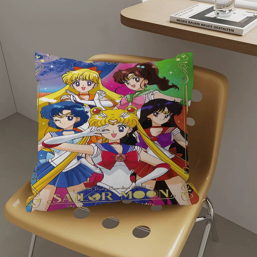 Lovely S-Sailor M-Moon Pillow Covers Cartoon Sofa Decorative Home Double-Sided Printing Short Plush Cute Cushion Cover