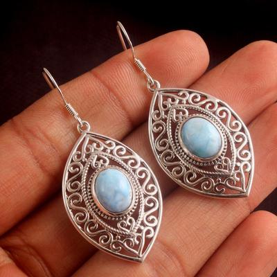 Larimar Rose Quartz solide boucle d'oreille en argent Sterling 925 femmes bijoux faits à la main