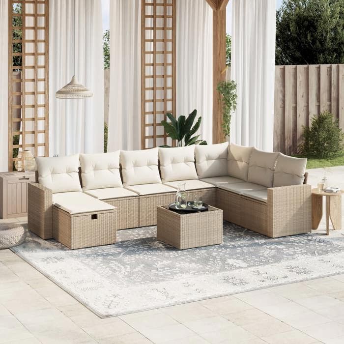 VidaXL Garden Lounge Set with Cushions 9 Pcs, Patio Sofas, Patio Furniture Set, Outdoor Furniture, Beige 3263594