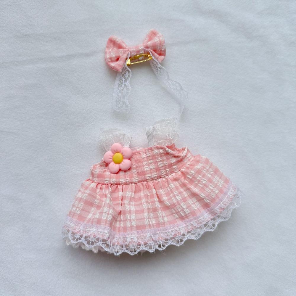 

White Plaid Sitting Labubu Time Cloth Handmade Dimoo Plush Dolls Clothes Children Gift Style 2