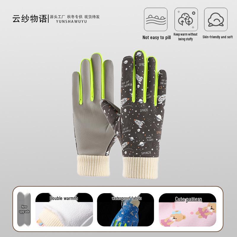 Children's Fleece-Lined Winter Riding Gloves - Windproof & Anti-Slip for Medium to Large Boys and Girls