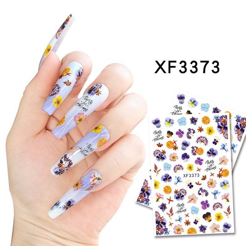 1 ks Motýli Květiny Nálepky na nehty 3D Jarní Květinové Listy Samolepicí Přenosové Obtisky Slider DIY Nehty Umělecká Dekorace