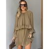 Womens Loose Ruffled Long Sleeve A Line Dress Casual