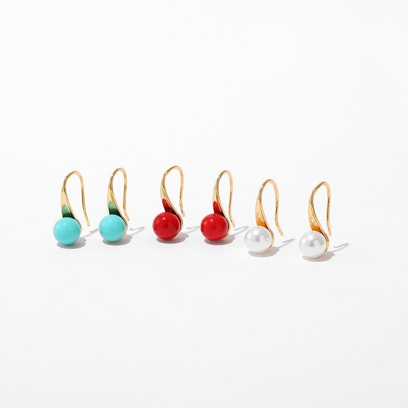 Gold Plated Matte Red Bead Drop Hook Earrings