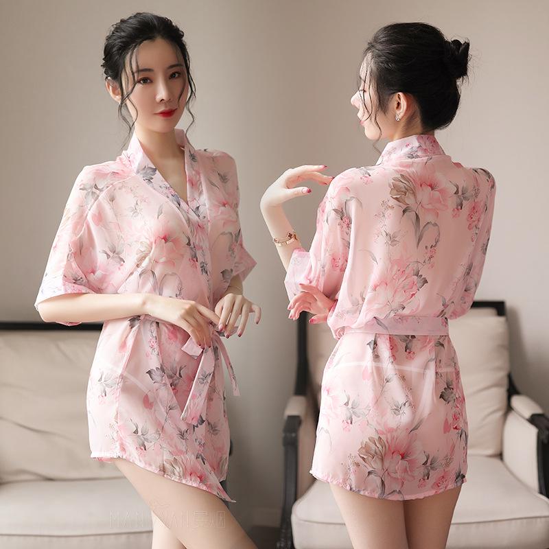 

Женский комплект из сексуальной кружевной ночной рубашки и халата Manyan One Size розовый