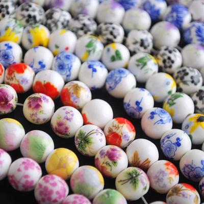 20 ks Květinové vzory Kulatý tvar 10mm 12mm Keramické Porcelánové Volné Distanční Korálky Lot pro DIY Řemesla Náramek Šperky Výroba Příslušenství