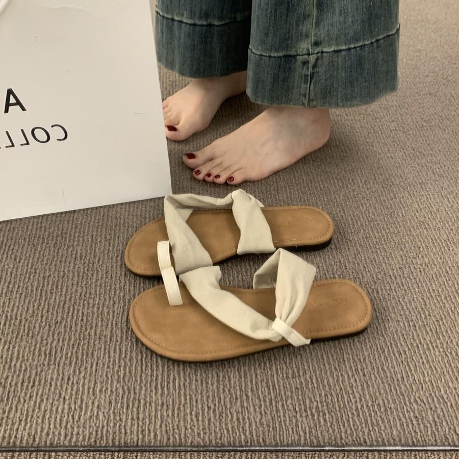 Zwei-Wege-Leinen Ein-Wort mit Zehensandalen Damen Sommerurlaubsstil Freizeit Strand Römische Schuhe Hausschuhe für draußen