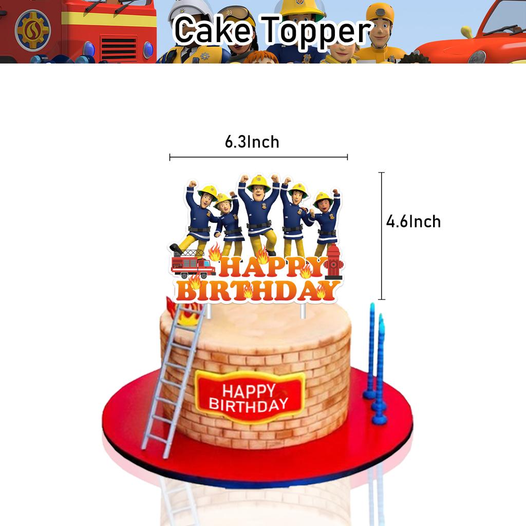 Fireman Sam Birthday Party Set – 32Pcs Flag, Cake Topper & Balloons for Kids