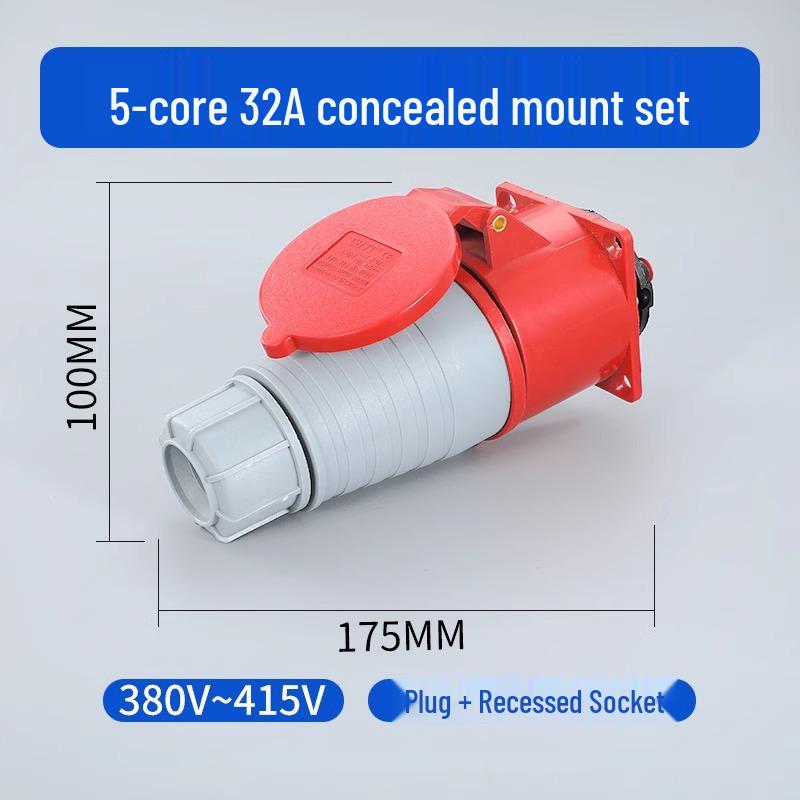 Waterproof 3-Pin 5-Hole Industrial Socket Connector (16A/32A) - Male-Female Mating, Non-Explosion-Proof.