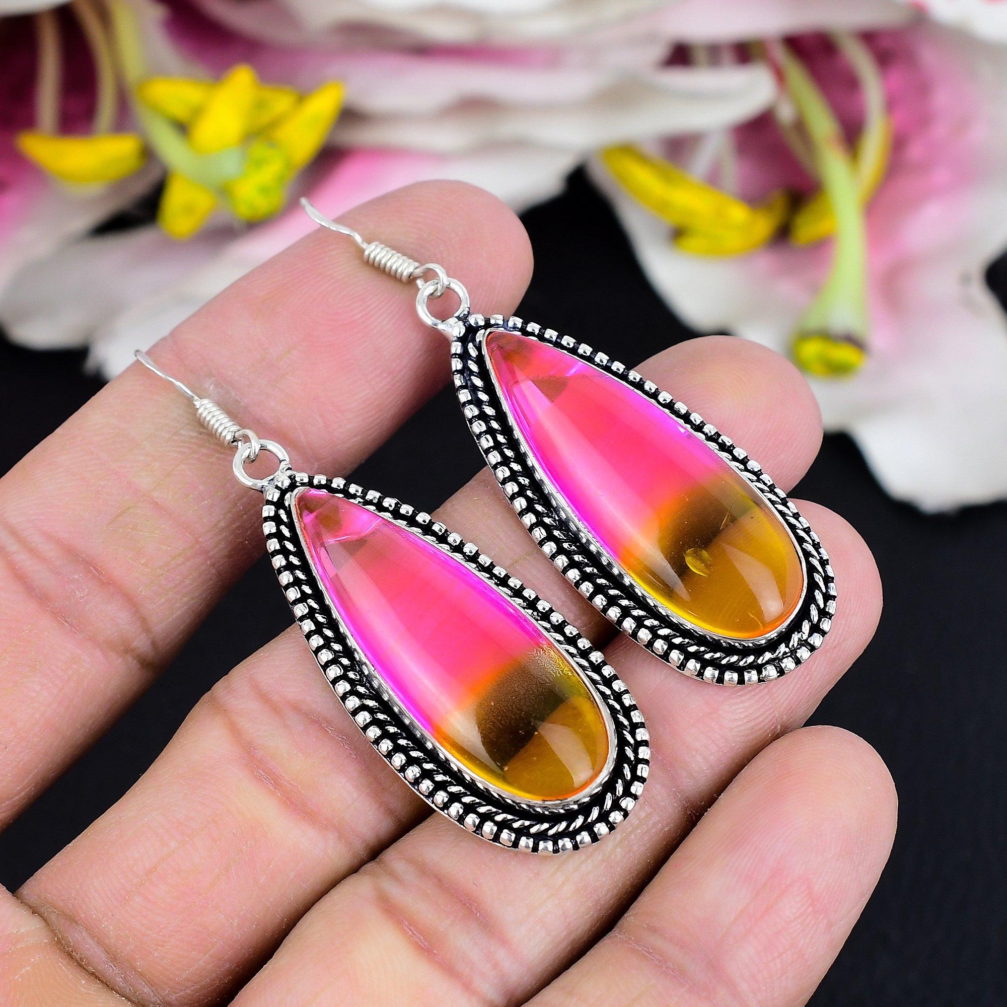 

Bi-Color Tourmaline Gemstone 925 Sterling Silver Jewelry Earring 2.48 KG-1788