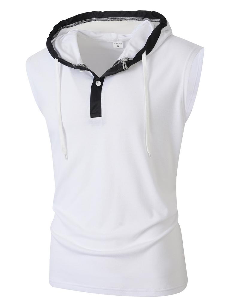 Mens Casual Sleeveless Hooded Solid Pullover Tank Top