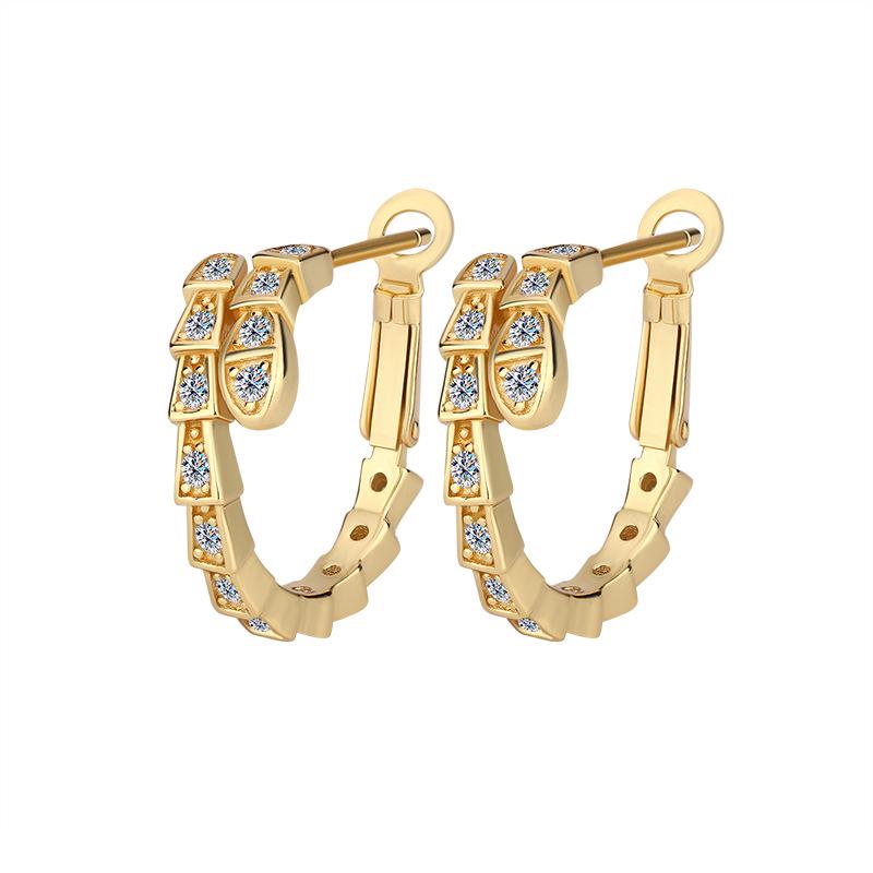 S925 Sterling Silver Moissanite Diamond-Studded Snake Earrings for Women - Luxury Fashion Studs 1 Carat