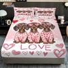 3pcs Valentine's Day Romantic Sausage Dog Love Print Coreless Fitted Sheet Set Multi Size Bedroom Bedcover Decoration