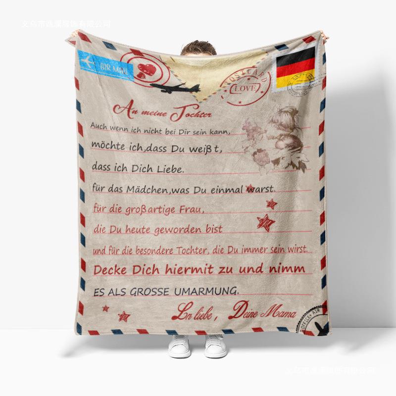 Letter gifts digital-printed polyester Bedroom velvet flannel soft sofa cover blanket Fleece soft sofa cover blankets for beds