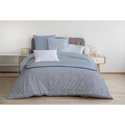 Bettwäsche-Set 240x260 cm HOME LINGE PASSION LOUXOR : Bettbezug + 2 Kissenbezüge - 100% Baumwolle 57 Fäden - Blau