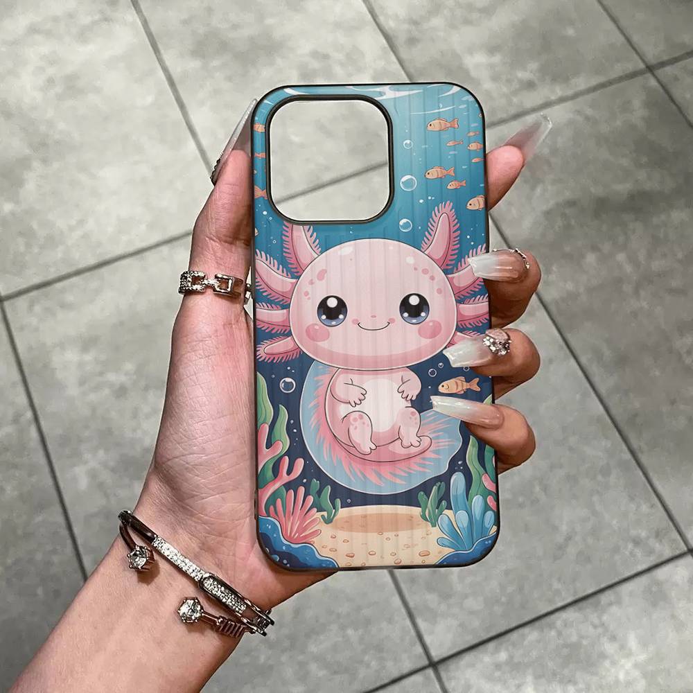 Cartoon Axolotl Cute For IPhone 17 16 15 14 13 12 11 Pro Max Plus Pro Corrugated Shockproof Matte Phone Cover