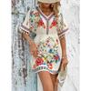 Bohemian Retro Ethnic Tassel Embroidered Waist-Cinching Short Holiday Dress with Short Sleeves