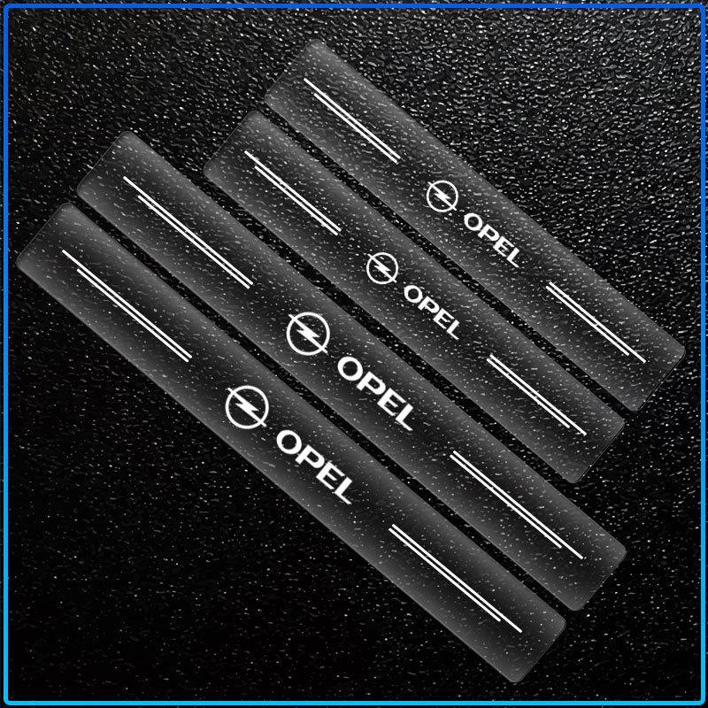 4 Stuks Auto Drempelbeschermer Transparant Decoratief Badge 3D Sticker Voor Opel crosa d astra h insignia astra j zafira b mokkaastra vivaro astra g