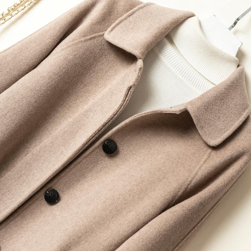 Dámský kabát ze 100% vlny MODERNÍ NOVINKA SAGA Podzimní vlněný dlouhý kabát Ručně vyrobený hráškový kabát Zimní teplá vlněná dlouhá bunda