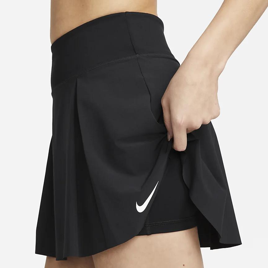 Nike Dámská tenisová sukně Dri-FIT Advantage Solid s plisé a logem, rychleschnoucí, černá DX1422-010