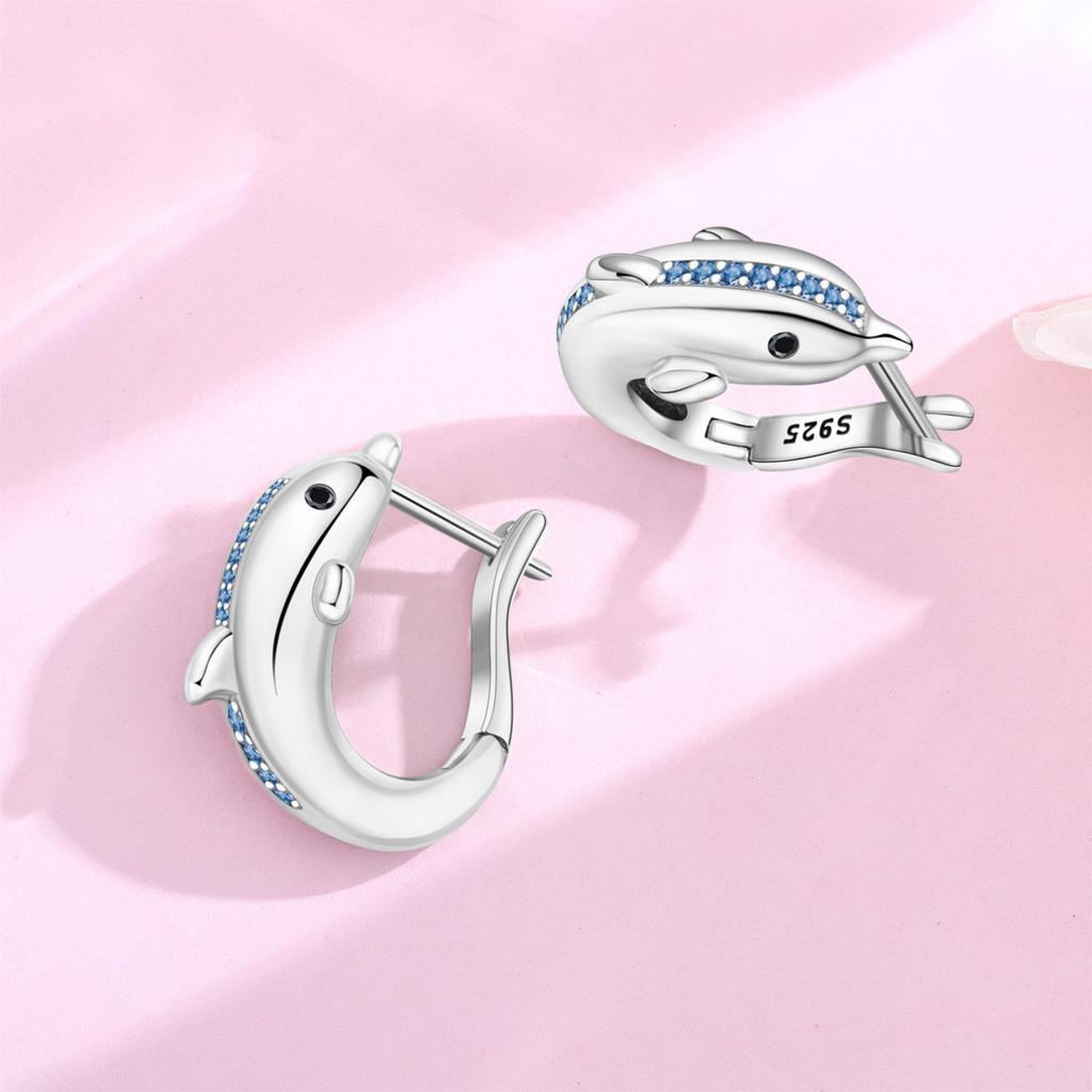 Orstarry S925 Silver Earrings Exquisite Marine Life Blue Starfish Dolphin Mermaid Tail Earrings For Women Birthday Gift