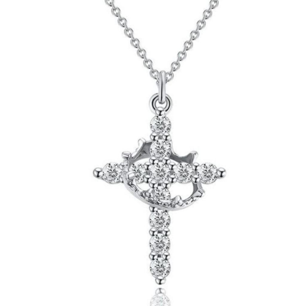 Popular Crown Cross-Shaped Necklace for Women, Light Luxury, Niche, High-End, European and American Foreign Trade Jewelry