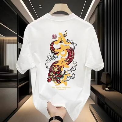 Léto 2025 Nový národní trend Těžká ležérní volná potištěná trička s krátkým rukávem Pánská trička s krátkým rukávem Pánská trendy značková topy