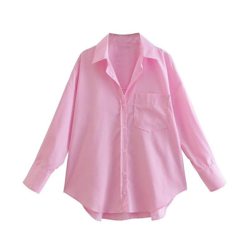 

Kaslead Fashion Style Long Sleeves Lapel Poplin Shirt Pink M