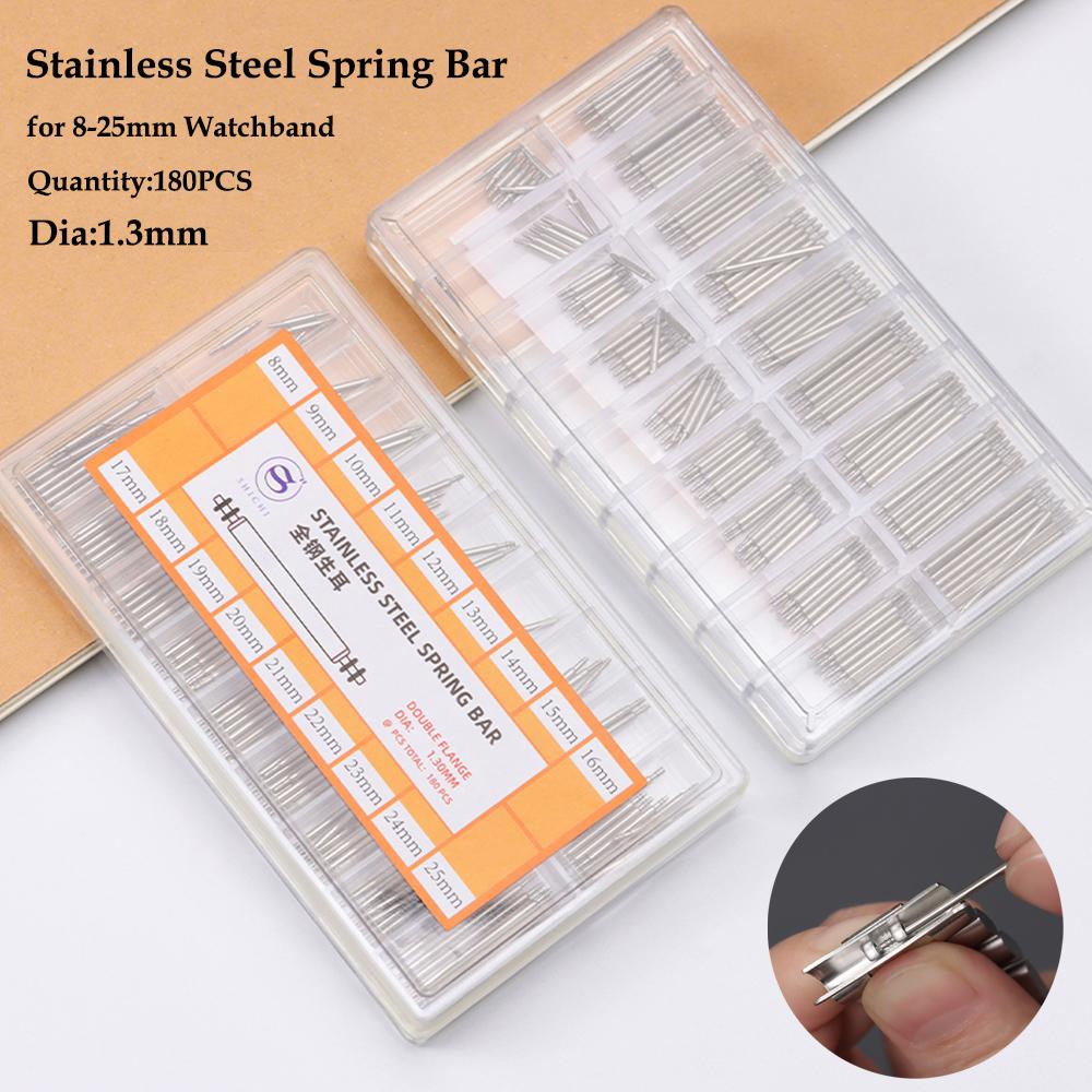 180PCS/Box for 8-25mm Stainless Steel Watch Band Repair Tool Spring Bar Strap Link Pins for Watchmaker Watch Repair Tool Part