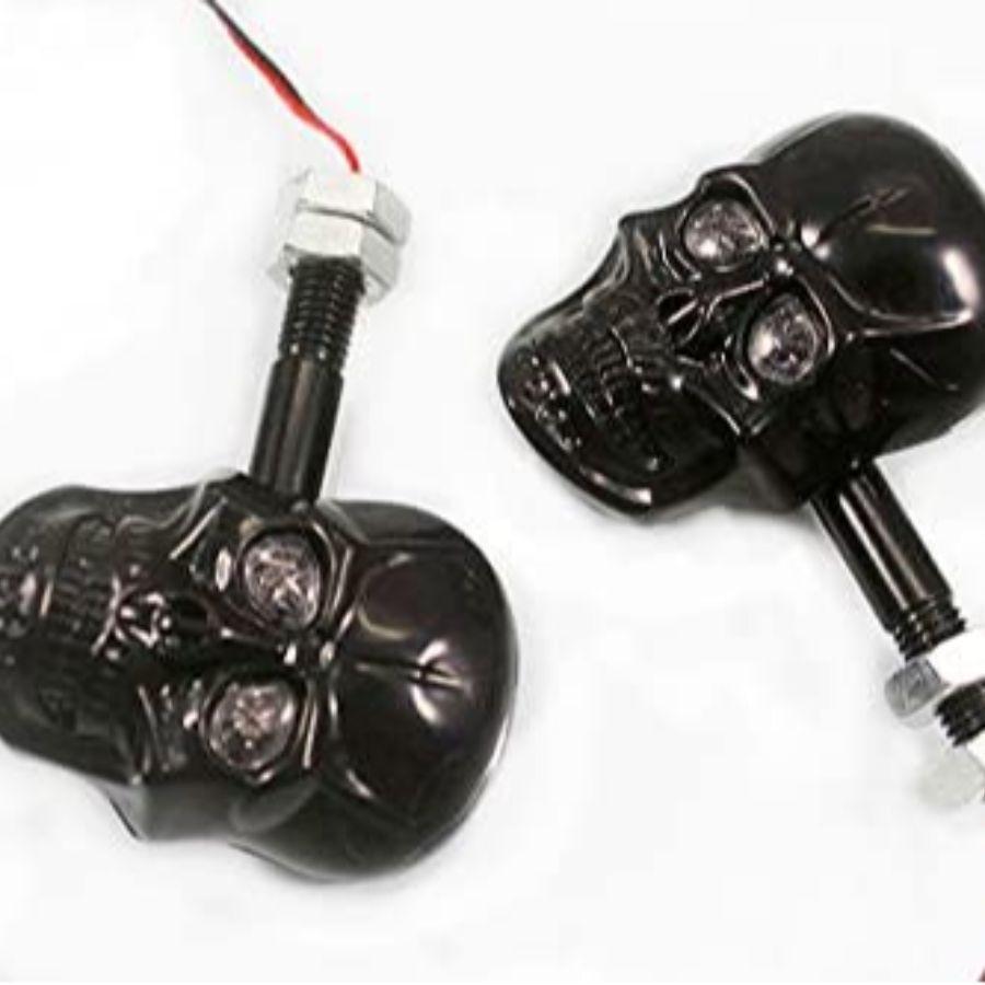 10mm Screw Skull Head LED Amber Turn Signal Indicator Light (Black)